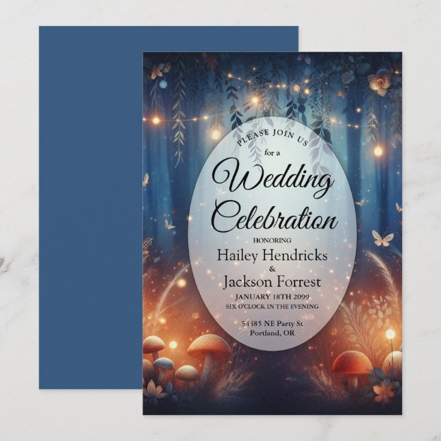 Fairy Lights and Moonlit Forest Magic Wedding Invitation (Front/Back)