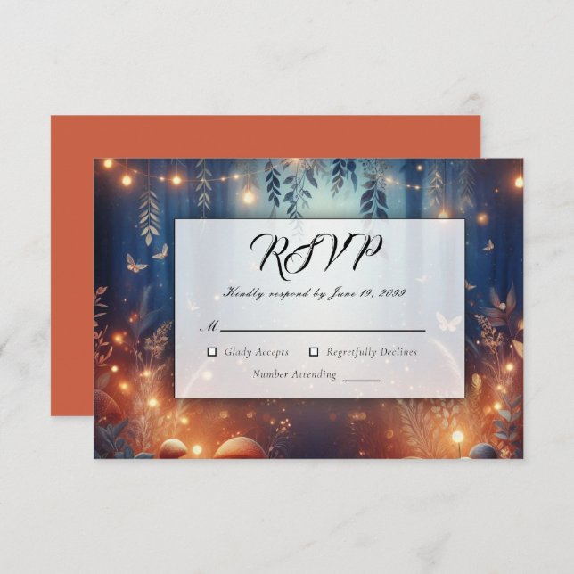 Fairy Lights and Moonlit Forest Magic Wedding RSVP Card (Front/Back)