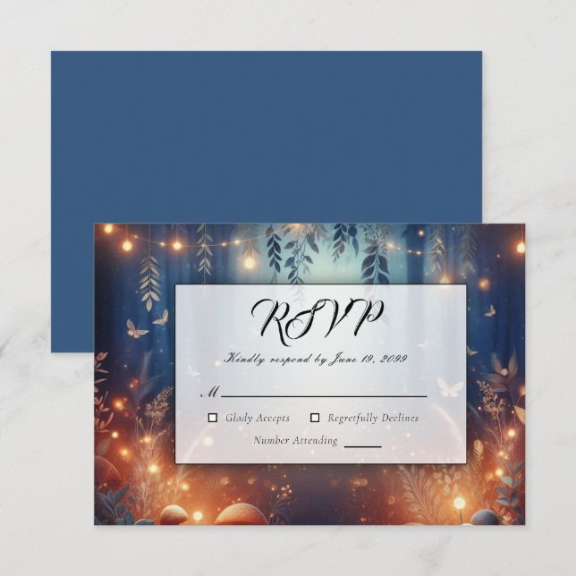 Fairy Lights and Moonlit Forest Magic Wedding RSVP Card (Front/Back)