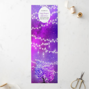 Fairy Lights Elegant Plum Pink Heart Leaf Wedding Tri-Fold Invitation