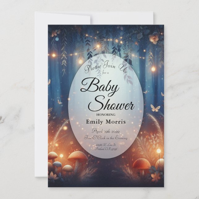 Fairy Lights in a Moonlit Forest Baby Shower Invitation (Front)