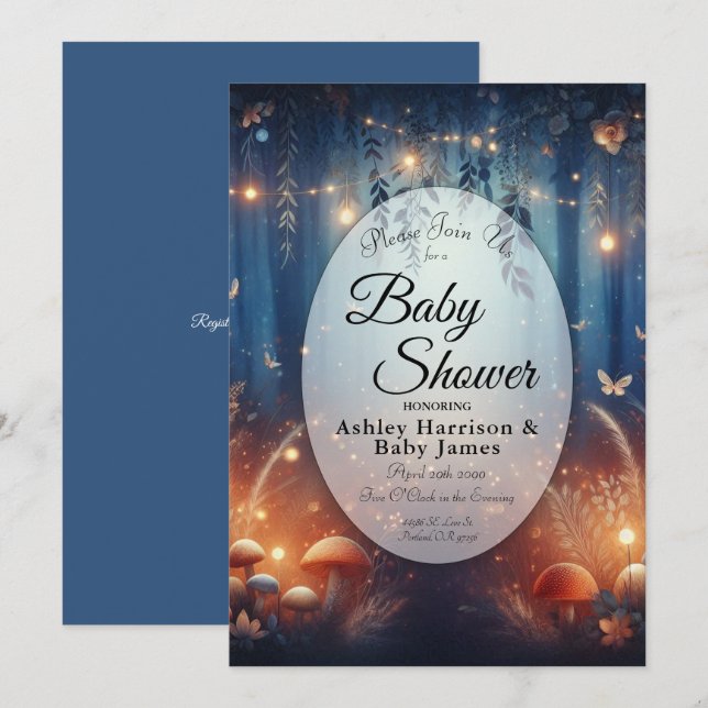 Fairy Lights in a Moonlit Forest Baby Shower Invitation (Front/Back)