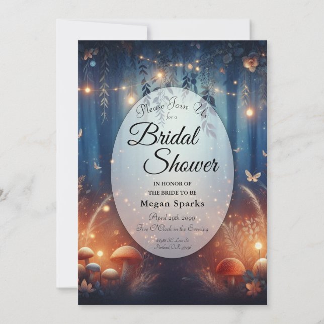 Fairy Lights in a Moonlit Forest Bridal Shower Invitation (Front)