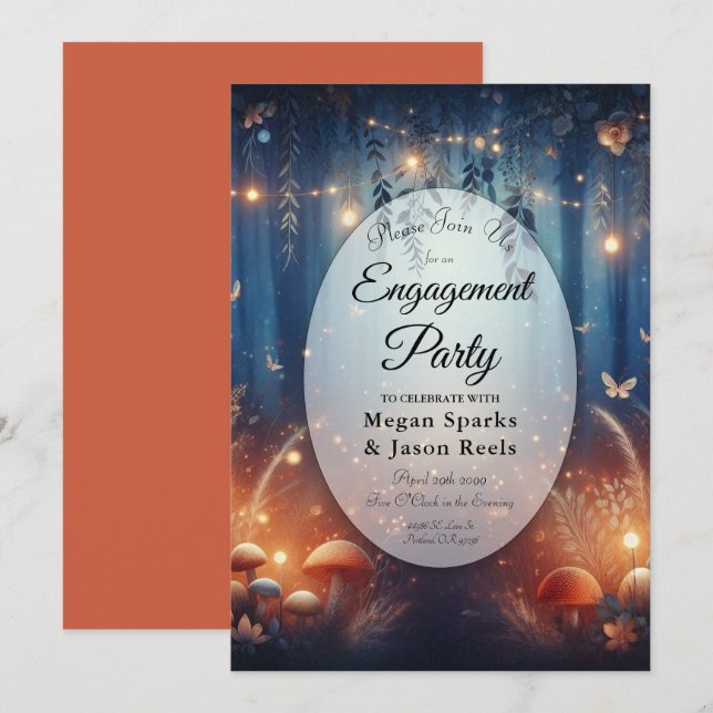 Fairy Lights in a Moonlit Forest Engagement Party Invitation (Front/Back)