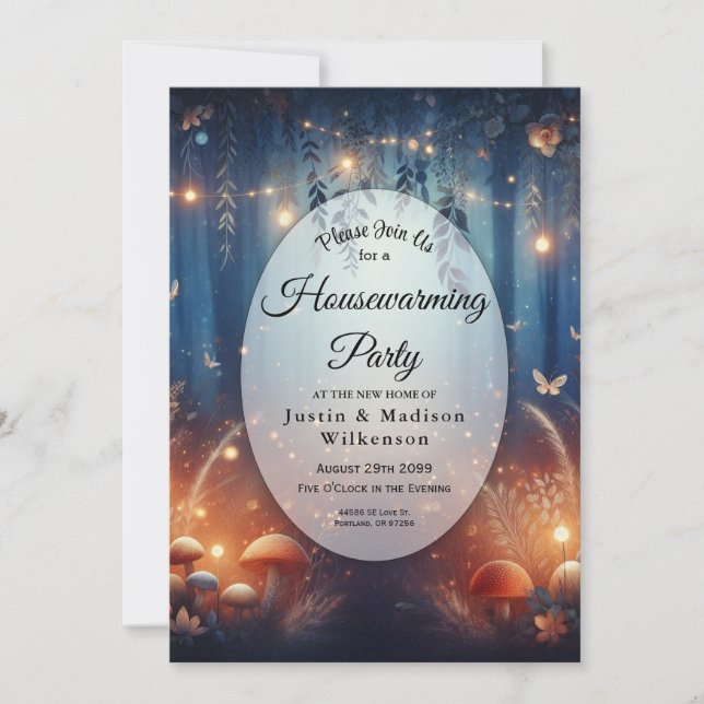 Fairy Lights in Moonlit Forest Housewarming Party Invitation (Front)