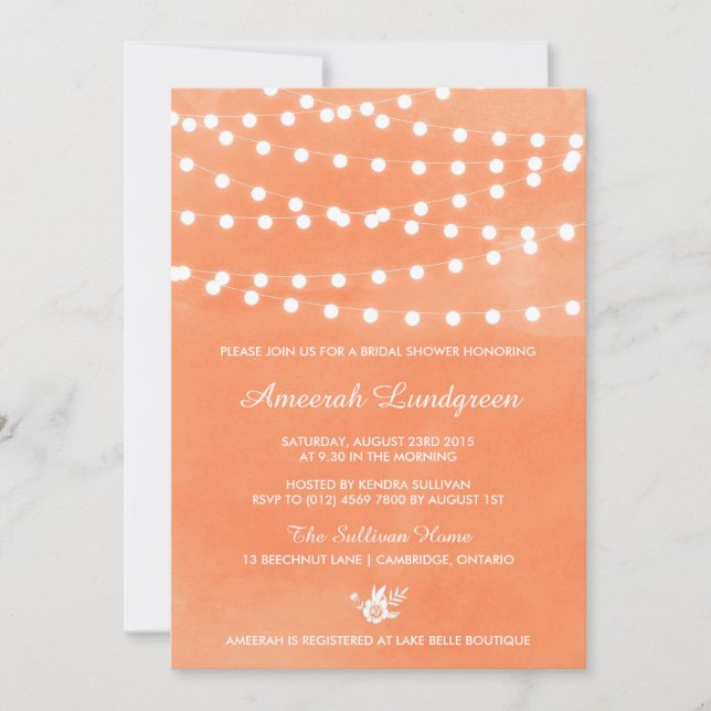 Fairy Lights Orange Bridal Shower Invitation (Front)