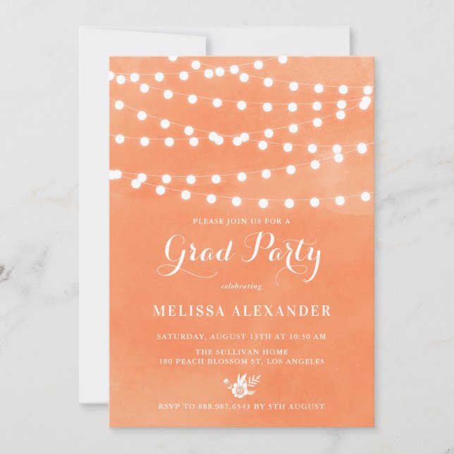 Fairy Lights Orange Graduation Party Invitation (Front)
