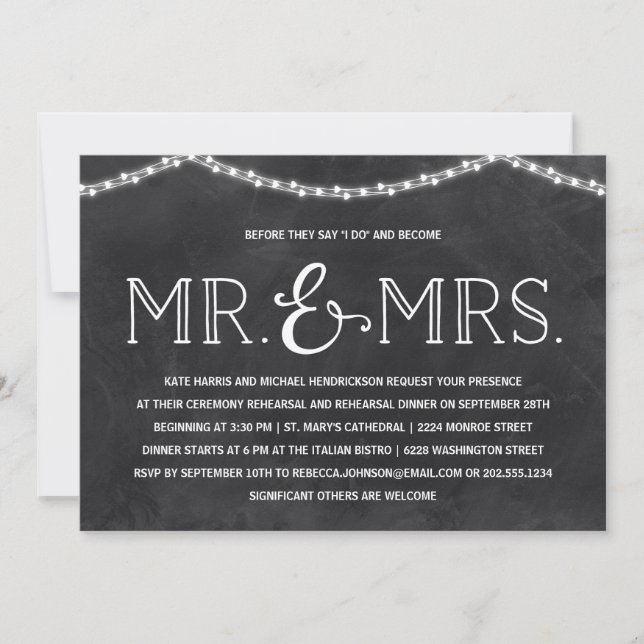 Fairy Lights | Rustic Chalkboard Rehearsal Dinner Invitation (Front)