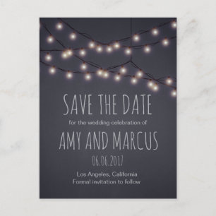Fairy lights save the date postcard