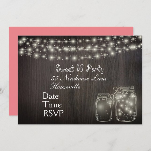 Fairy Lights Sweet sixteen Party Invitation (Front/Back)