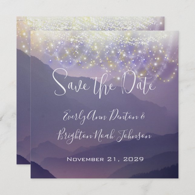 Fairy Lights Violet Purple Wedding Save the Date Invitation (Front/Back)