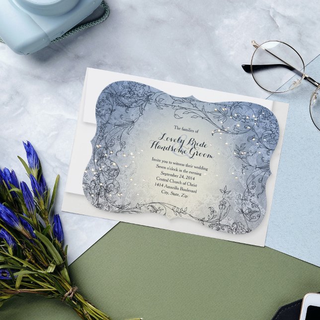 Fairy Lights Whimsy Blue Wedding Invitation (Creator Uploaded)