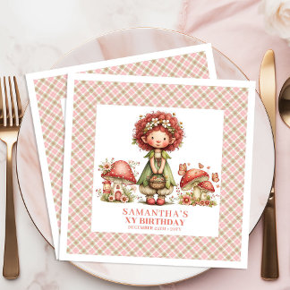 Fairy Magic Garden Pink Flowers Birthday Party  Napkin