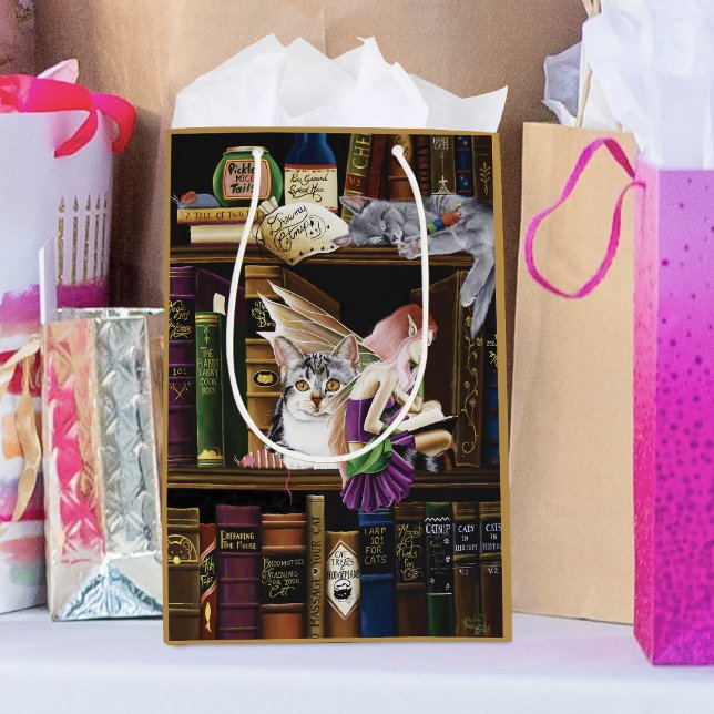 Fairy Magical Cats Enchanted Library Books Medium Gift Bag (Creator Uploaded)