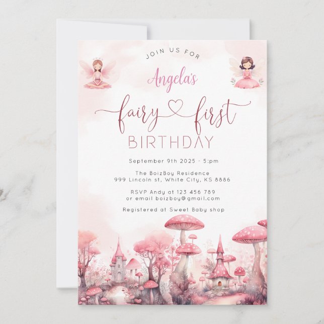 Fairy Magical First Birthday Party Invitation (Front)