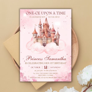 Fairy Magical Princess pink castle 1st Birthday Invitation