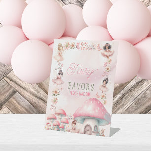 Fairy Mushroom House Pink Birthday Favors Pedestal Sign
