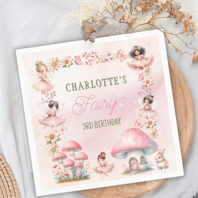 Fairy Mushroom House Pink Birthday Napkin (Creator Uploaded)