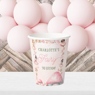 Fairy Mushroom House Pink Birthday Paper cup