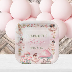 Fairy Mushroom House Pink Birthday Paper Plate