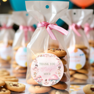 Fairy Mushroom House Pink Thank You Classic Round Sticker