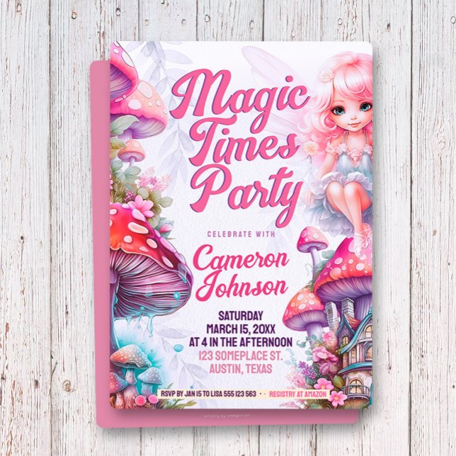Fairy Mushroom Magic Times Whimsical Party Invitation (Creator Uploaded)