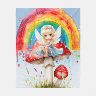 Fairy Mushroom Paint Rainbow Girl Birthday Party Fleece Blanket