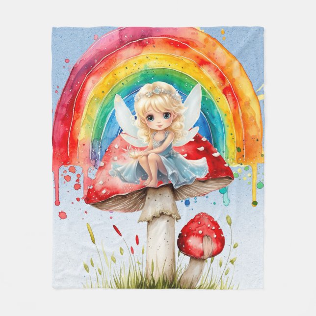 Fairy Mushroom Paint Rainbow Girl Birthday Party  Fleece Blanket (Front)