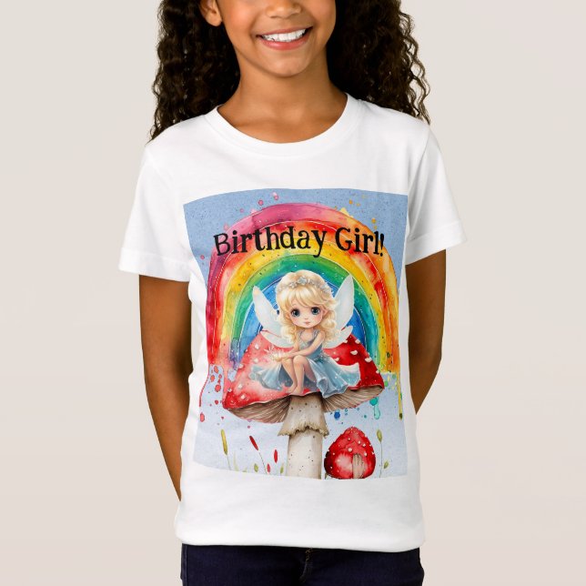 Fairy Mushroom Paint Rainbow Girl Birthday Party  T-Shirt (Front)