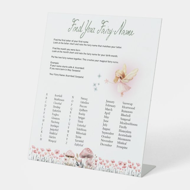Fairy Name - Fairy First Birthday Pedestal Sign (Front)
