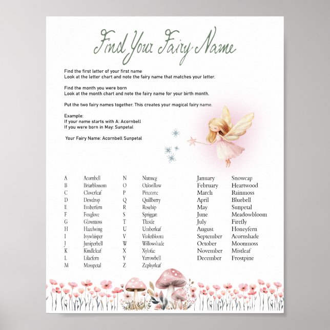 Fairy Name - Fairy First Birthday Poster (Front)