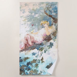 Fairy of Butterflies Floral Beach Towel