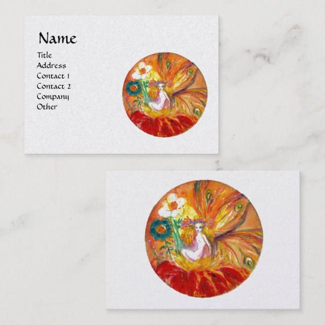 FAIRY OF  FLOWERS  Fantasy Red Yellow White Pearl Business Card (Front/Back)