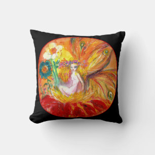 FAIRY OF THE FLOWERS ,Black Red Yellow Fantasy Cushion