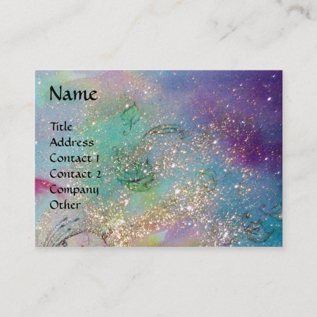 FAIRY OF THE FLOWERS Teal Blue Green Gold Sparkles Business Card (Front)