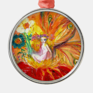 FAIRY OF THE FLOWERS Vibrant Red Ruby Metal Tree Decoration