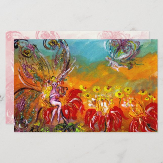 FAIRY OF THE RED FLOWERS Fantasy Stationery (Front/Back)