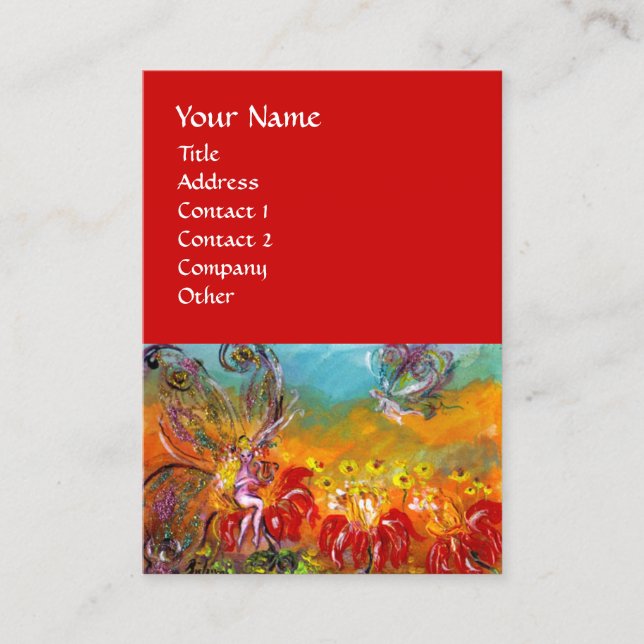 FAIRY OF THE RED FLOWERS Floral Fantasy Business Card (Front)