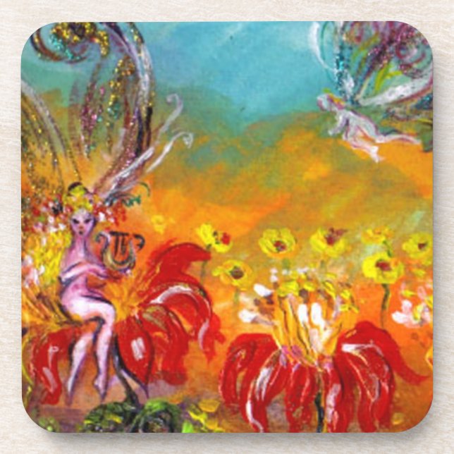 FAIRY OF THE RED FLOWERS Floral Fantasy Coaster (Front)