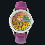 FAIRY OF THE SUNFLOWERS.Pink Fuchsia Watch<br><div class="desc">Whimsical , colourful and vibrant acrylic painting on canvas in bright pink, violet, red, green, yellow, blue, pink, white colours by Bulgan Lumini (c).</div>