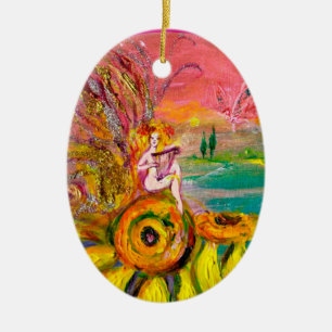 FAIRY OF THE SUNFLOWERS VIBRANT GREEN EMERALD CERAMIC TREE DECORATION