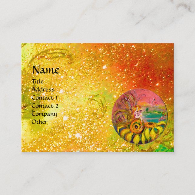 FAIRY OF THE SUNFLOWERS yellow pink brown sparkles Business Card (Front)