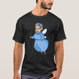 Fairy Old Godmother Holding A Wand Flying Design T-Shirt