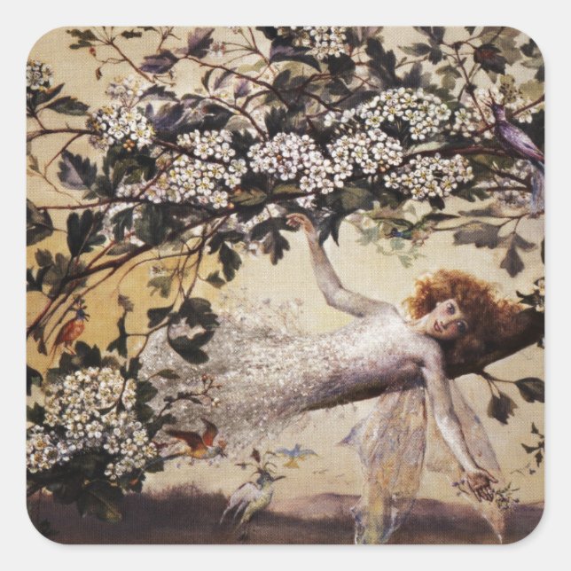Fairy on a Branch Square Sticker (Front)