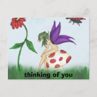 Fairy_on_a_mushroom_by_Ravenna, thinking of you Postcard