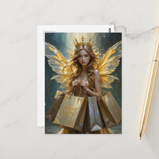 Fairy on a Shopping Spree Postcard (Front/Back In Situ)