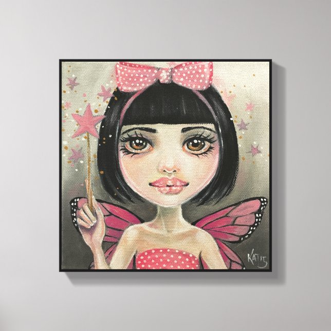 Fairy Painting, Fairy in polka dots, pink fairy Canvas Print (Front)