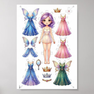 Fairy Paper Doll Cut-Out Activity for Girls Kids Poster