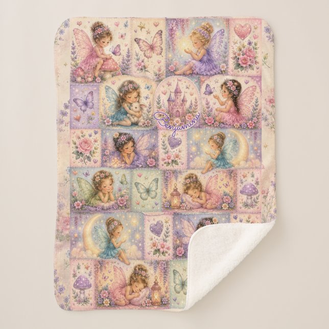 Fairy Patchwork Castle Keepsake for Cosy Dreamers Sherpa Blanket (Front)