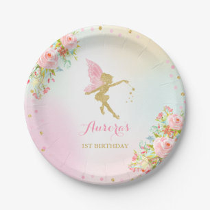 Fairy Pink And Gold Paper Plate 7" Paper Plates